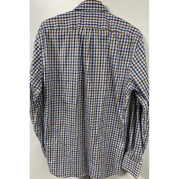 Peter Millar Brown Multicolor Cotton Plaid Long Sleeve Button Collar Shirt M - Picture 7 of 9